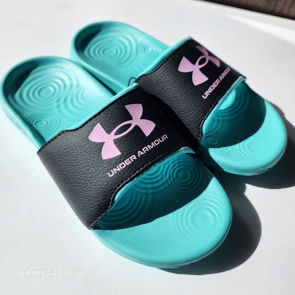 Under Armour Girls' UA Ignite Select Radial Turquoise Slides Size 1y - Picture 3 of 5